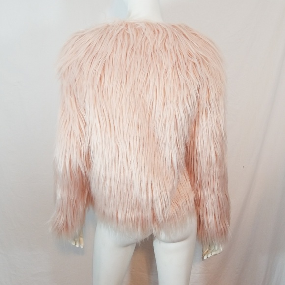 NWT Light pink faux fur jacket shaggy coat L - Picture 5 of 7